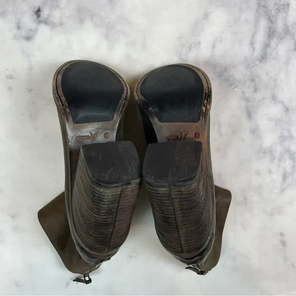 Marsell Bolla Brown Leather Ankle Boots Distressed Zip Back Block Heel Sz 39.5